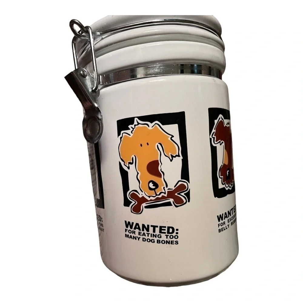 Mug shots Dog treat canister flip lid with latch ceramic